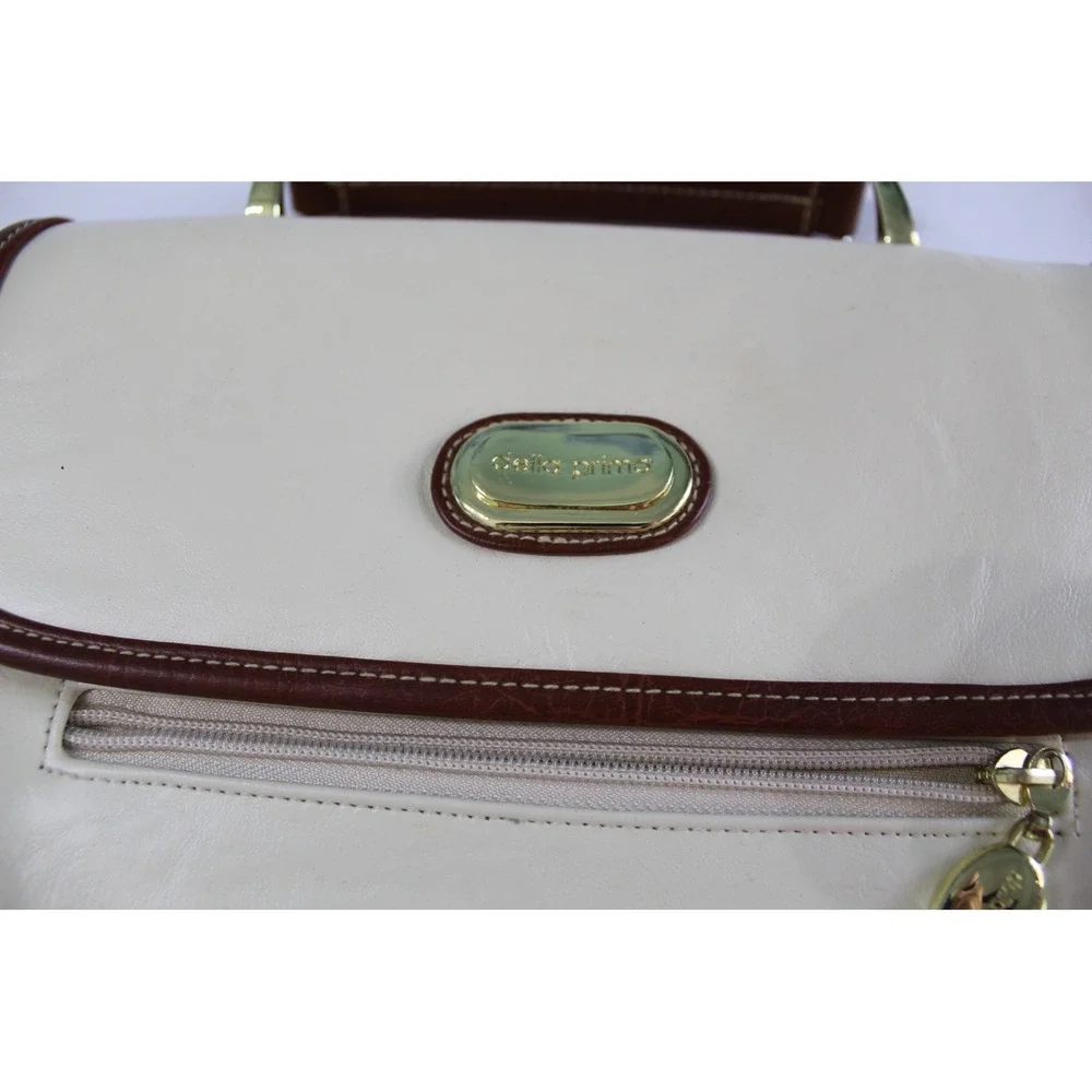 Della Prima Vintage Cream Brown Colorblock Crossbody Organizer Bag with Pouch